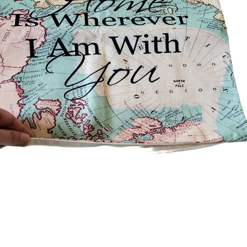 Smilyard World Map Pillow Cover Home‎ Is Wherever I Am With You